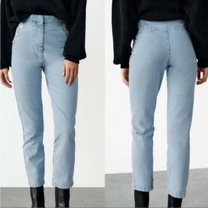 Zara With Pockets Gold Button Jeans